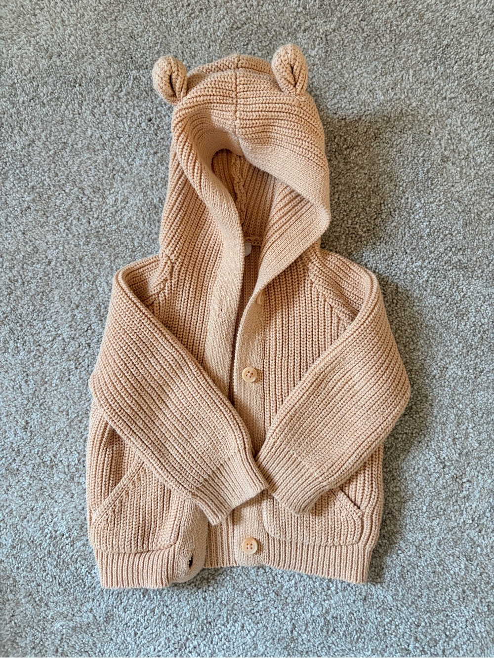 Jamie Kay Tan Knit Baby Hoodie with Ear Detail